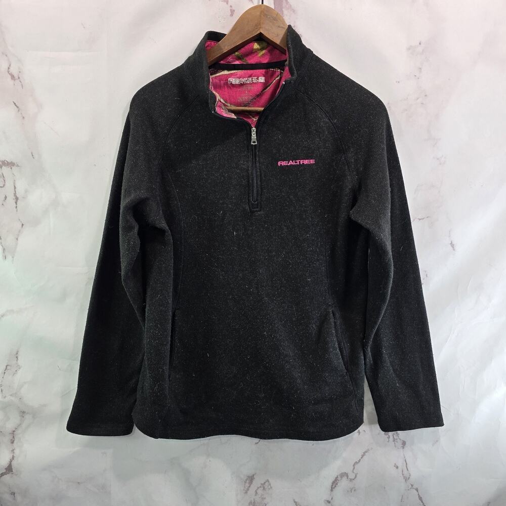 Realtree Sweater Womens Large Black Fleece Quarter Zip Mock Pullover